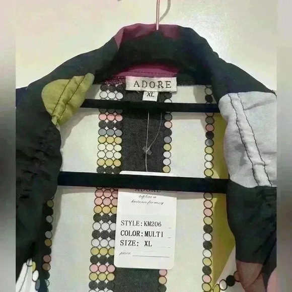 ADORE Women Tunic Top size XL Blouse Button Up Empire Waist Colorful - Picture 2 of 3